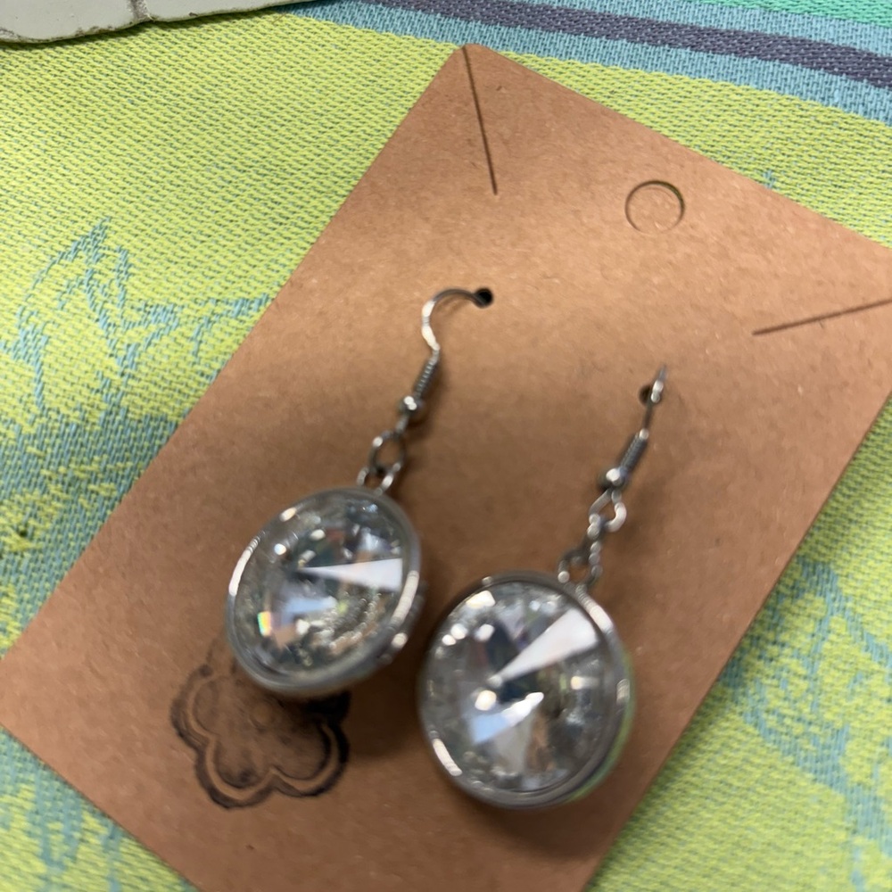 Silver Rhinestone Drop Earrings - Picture 3 of 3